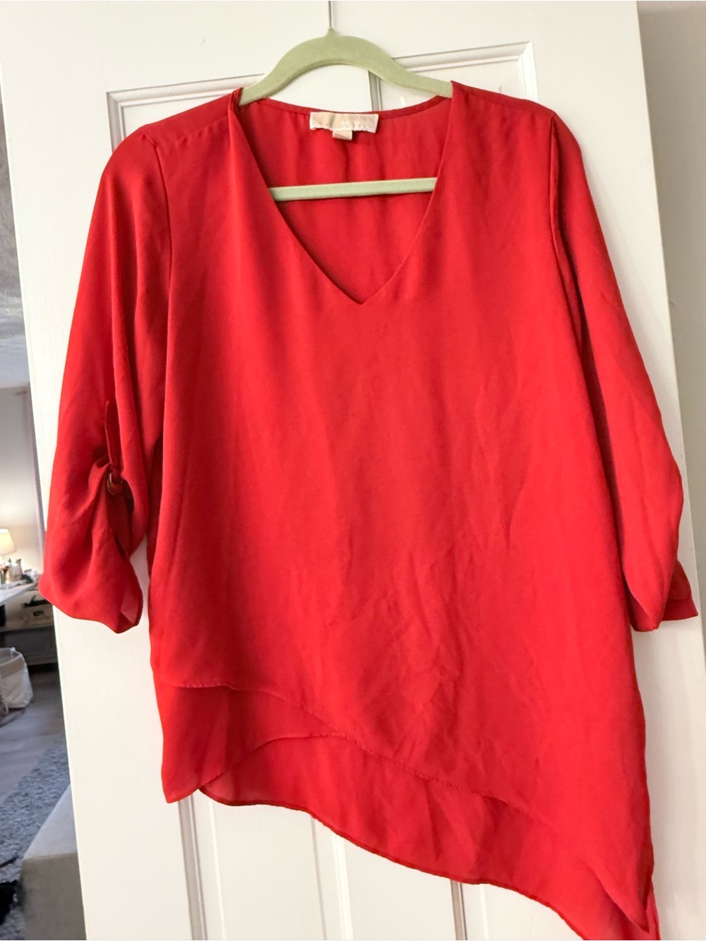 Michael Kors Red V-Neck Asymmetric Blouse